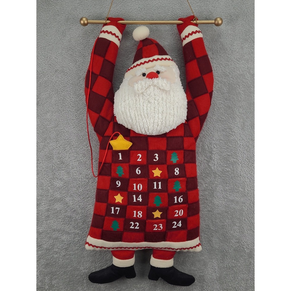 Santa Advent Calendar Wall‎ Hanging Red Plaid Christmas Holiday Decor